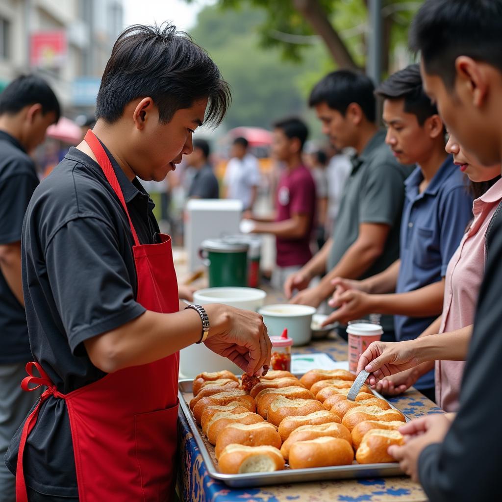 Bánh mì cay Trần Nhật Duật Hải Phòng chuẩn bị pate và chí chương