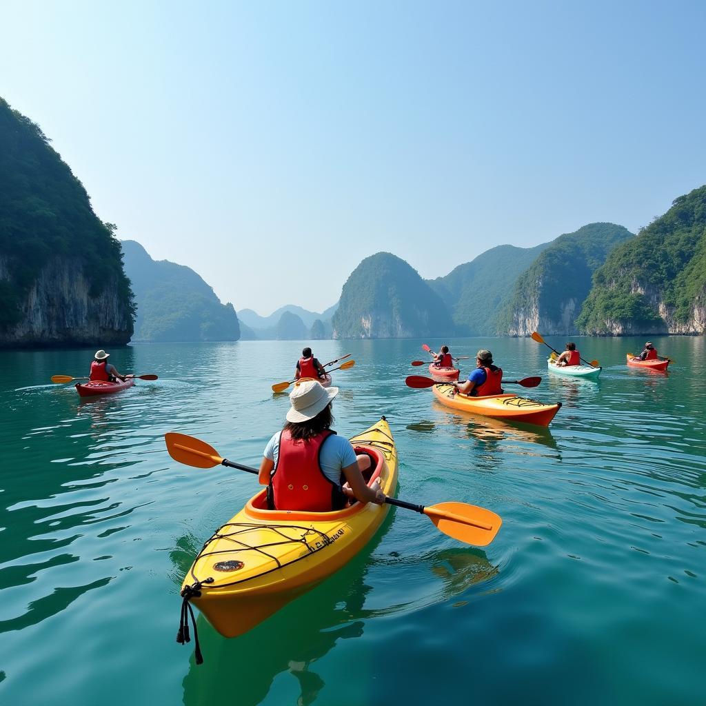 Du khách chèo thuyền kayak khám phá vẻ đẹp hoang sơ của Vịnh Lan Hạ từ Bến Bè Cát Bà