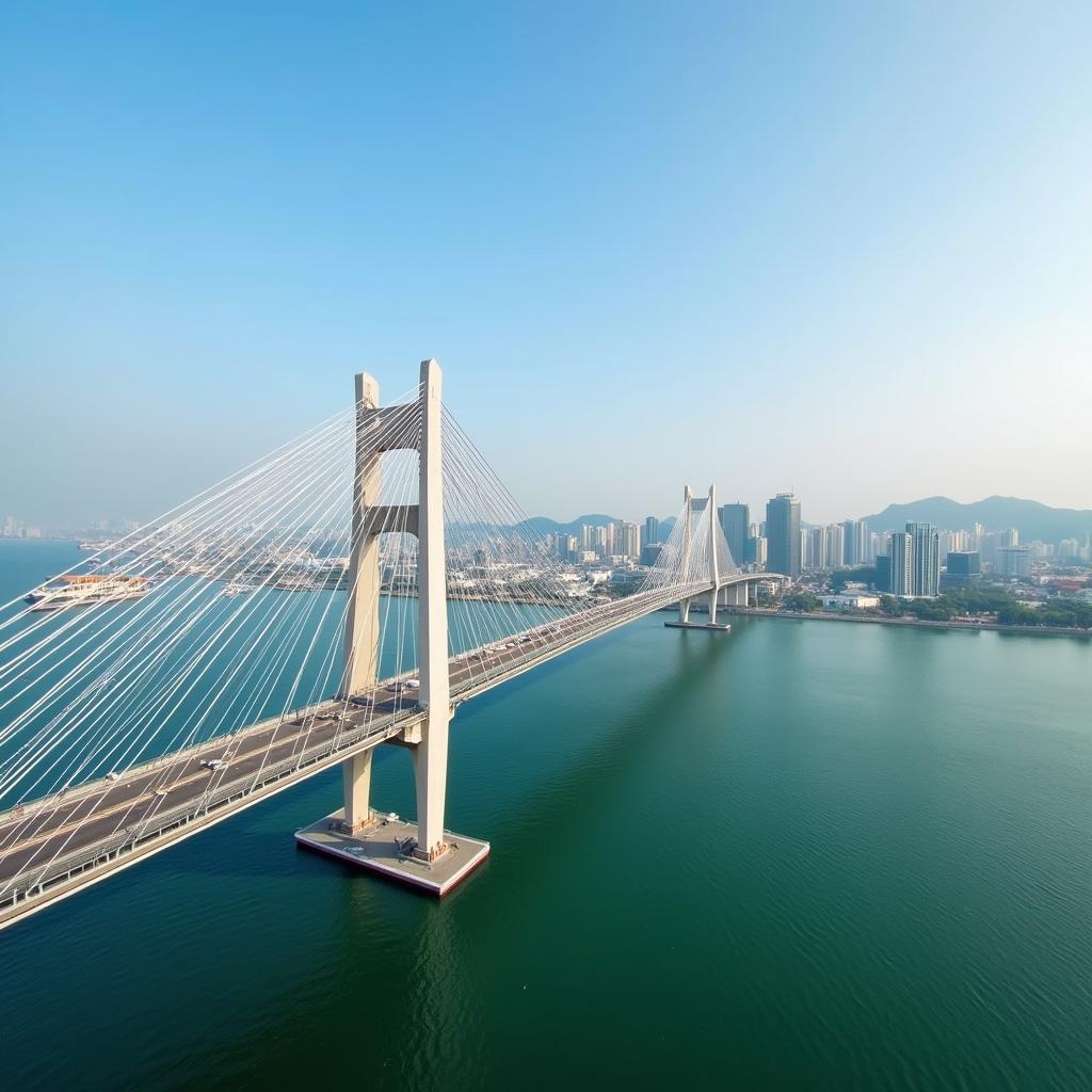 Toàn cảnh cầu Bính Hải Phòng với kiến trúc hiện đại và vẻ đẹp tráng lệ nhìn từ xa