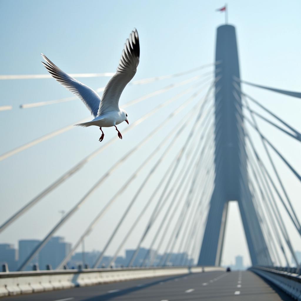 Kiến trúc cầu Hoàng Văn Thụ Hải Phòng hình cánh chim biển trắng vào ban ngày