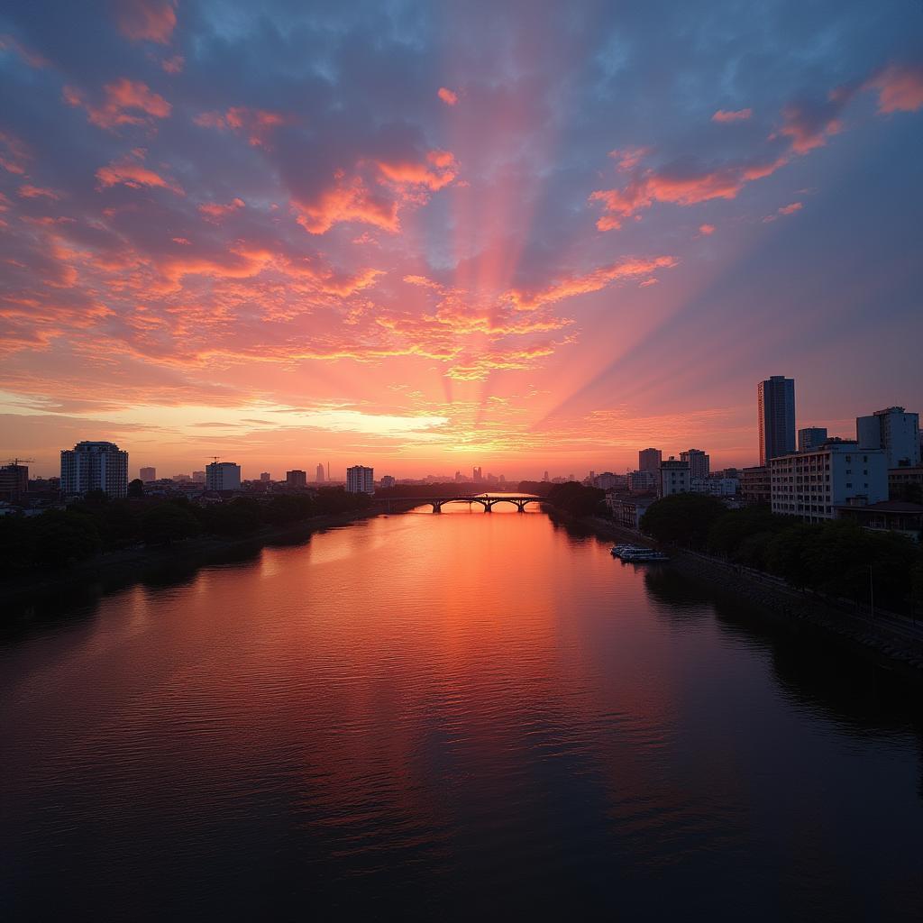 Cảnh hoàng hôn tuyệt đẹp trên sông Lạch Tray nhìn từ cầu Rào, Hải Phòng