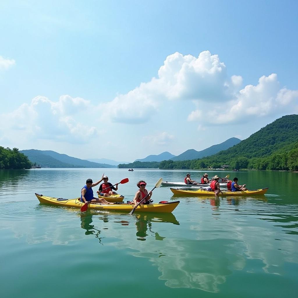 Du khách chèo thuyền kayak trên đầm Ngạn Tiên Lãng Hải Phòng vào một ngày nắng đẹp