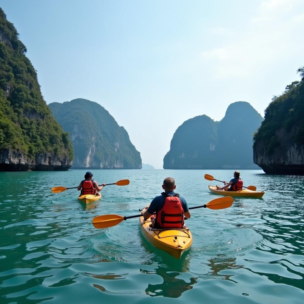 Du khách chèo thuyền kayak khám phá vẻ đẹp của Vịnh Lan Hạ từ Bãi Cát Cò 2