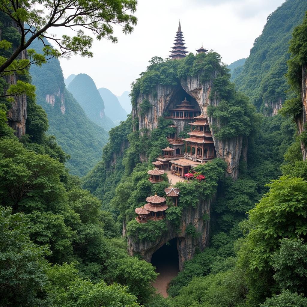 Toàn cảnh chùa Hang Hải Phòng với kiến trúc độc đáo hòa mình vào thiên nhiên