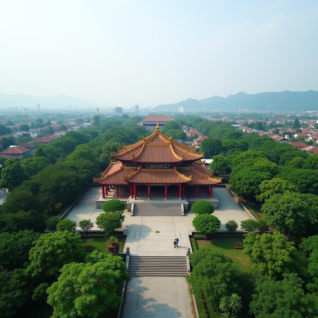 Toàn cảnh đền Nghè Quán Hải Phòng với kiến trúc cổ kính và không gian xanh mát