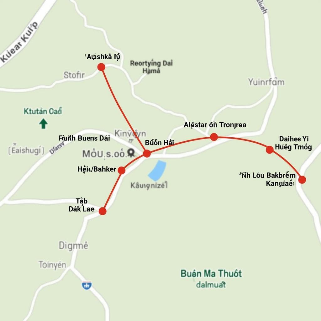 Bản đồ hướng dẫn đường đi đến đền Nam Hải Đại Vương Đắk Lắk từ trung tâm thành phố Buôn Ma Thuột