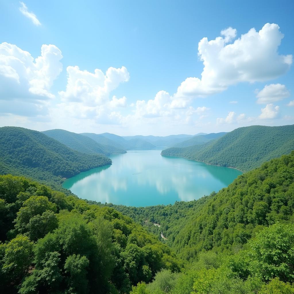 Toàn cảnh Hồ An Biên Hải Phòng xanh mát, yên bình và thơ mộng vào một ngày đẹp trời.