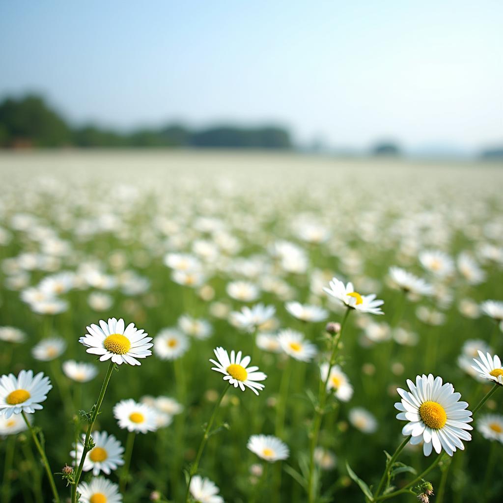 Toàn cảnh vườn hoa cúc họa mi trắng muốt tại Làng Hoa Hạ Lễ Hải Phòng, mùa cúc họa mi nở rộ.