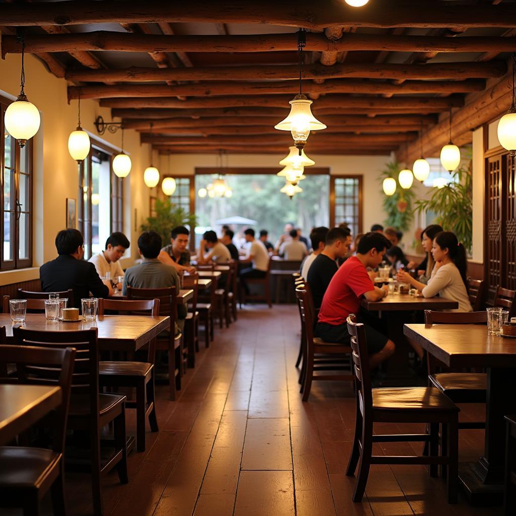 Không gian quán Bánh Đa Cua Bà Cụ Hải Phòng ấm cúng và đông khách