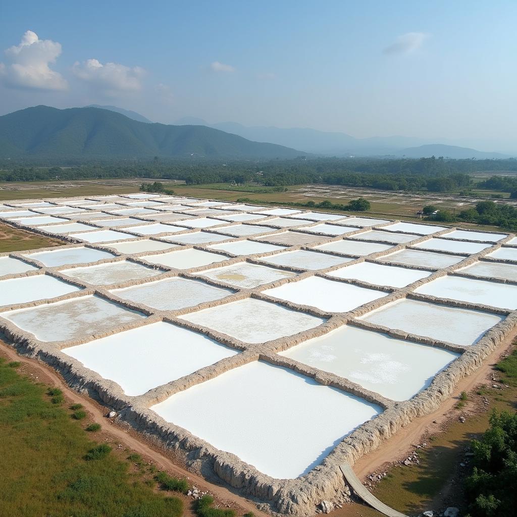 Những thửa ruộng muối vuông vắn tại cánh đồng muối Vĩnh Quang Đắk Lắk, tạo nên một khung cảnh độc đáo và ấn tượng.