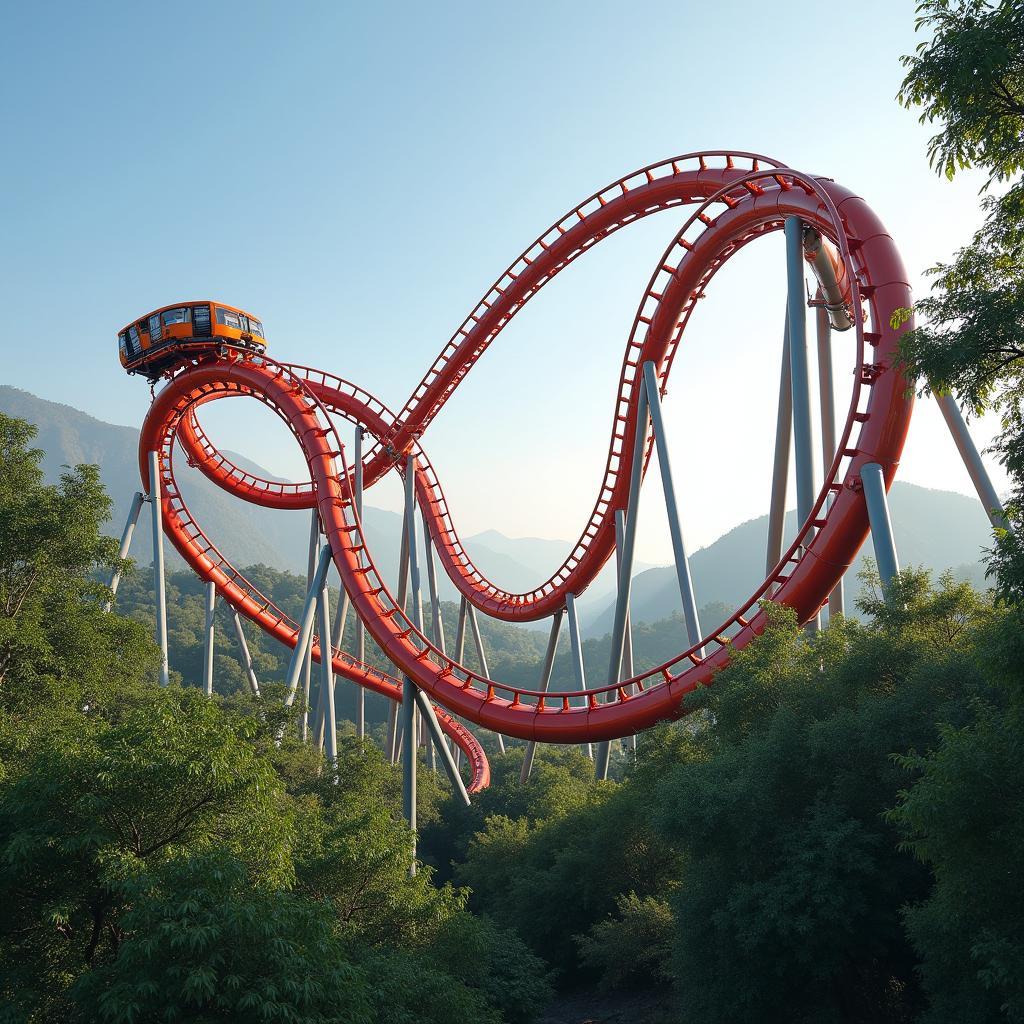 Tàu lượn siêu tốc tại VinWonders Vũ Yên với đường ray uốn lượn đầy thử thách