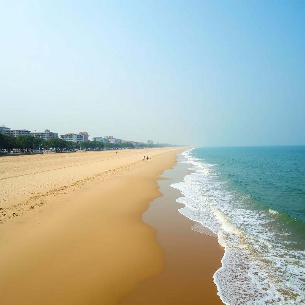 Toàn cảnh bãi biển Đồ Sơn Hải Phòng với bờ cát vàng trải dài và sóng biển vỗ rì rào