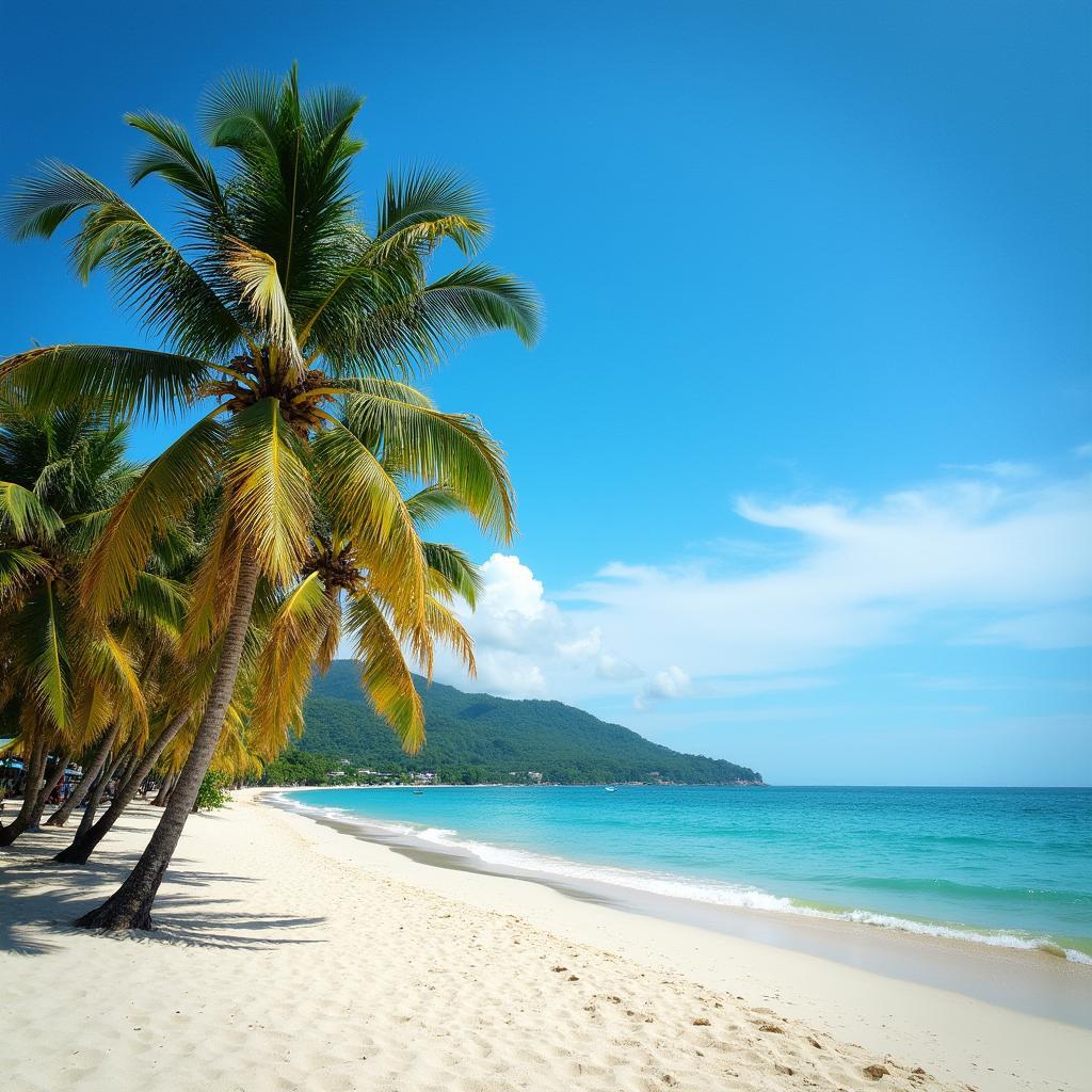 Toàn cảnh khu du lịch Đồ Sơn Hải Phòng với bãi biển xanh, cát trắng và những hàng dừa cao vút, thể hiện vẻ đẹp thiên nhiên nơi đây.