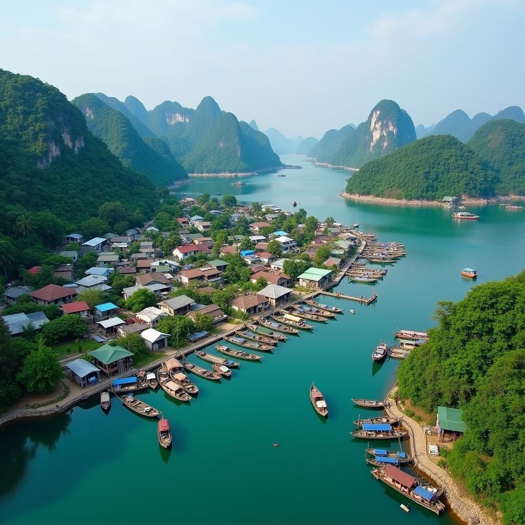 Toàn cảnh làng chài cổ Việt Hải, Hải Phòng nhìn từ trên cao, vẻ đẹp hoang sơ và yên bình.