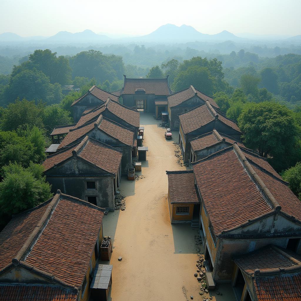 Toàn cảnh làng nghề đúc đồng Phường Đúc Hải Phòng với những mái nhà cổ kính và lò đúc truyền thống, nơi lưu giữ tinh hoa văn hóa Việt.