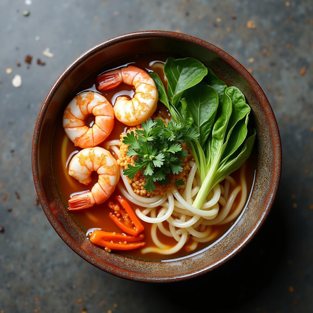 Bún tôm Hải Phòng tô đầy đủ rau thơm hấp dẫn