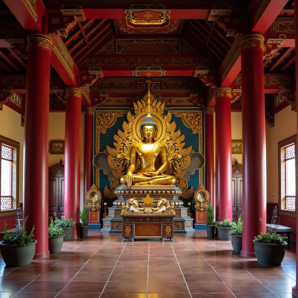 Chánh điện chùa Duyên Hải Hải Phòng với tượng Phật uy nghiêm và không gian trang nghiêm