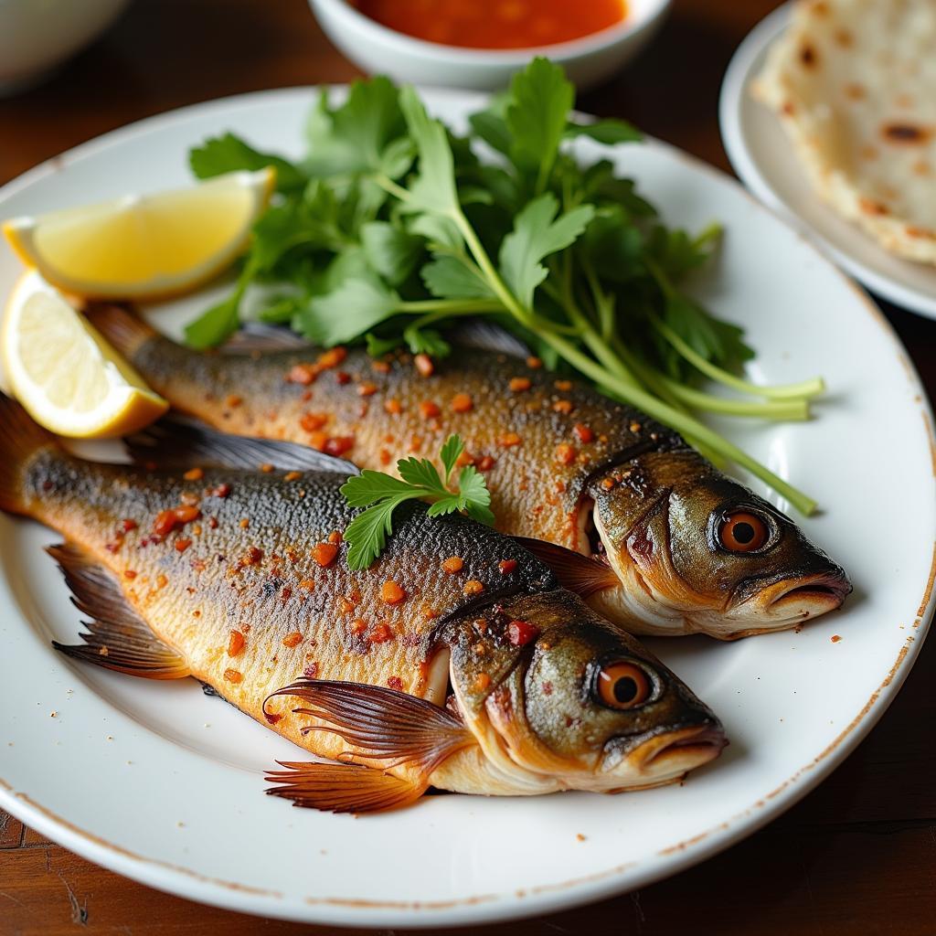 Đĩa cá giò nướng Hải Phòng ăn kèm rau sống bánh tráng hấp dẫn